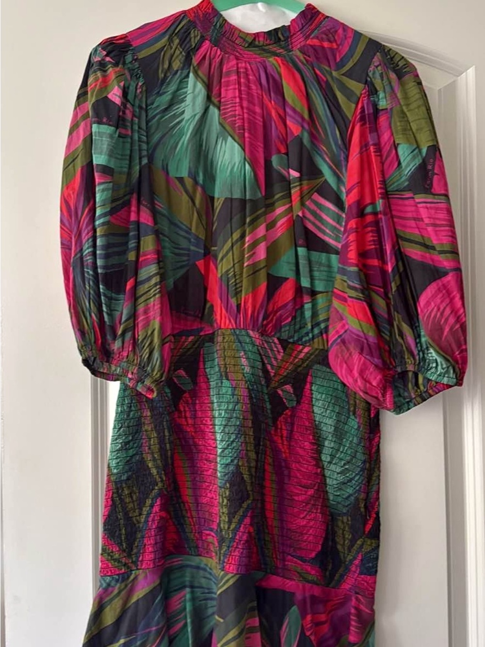 FARM Rio Pink Green Tropical-Print Mini Dress